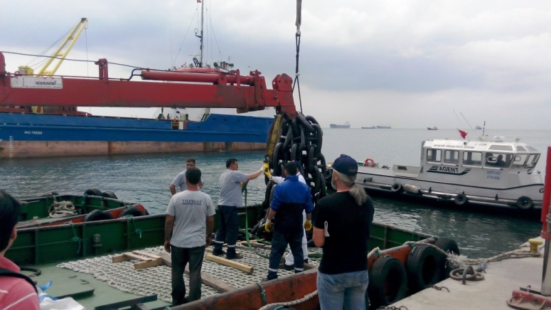 Chain lifting with mobile crane